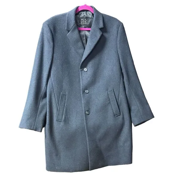 Jos A Bank Overcoat Mens Solid Charcoal Gray Top Coat Wool Blend 42R